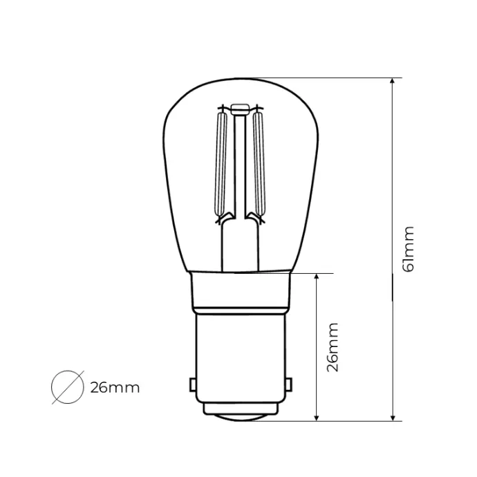 Zico Lighting Pygmy ST26 lamp outline with height 61mm and diameter 26mm