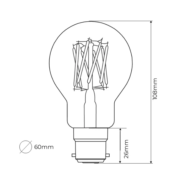 Zico Lighting GLS A60 lamp outline with height 108mm and diameter 60mm