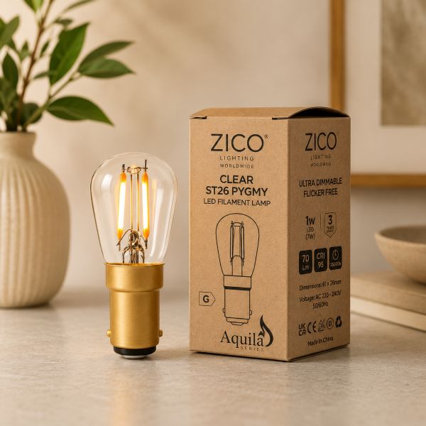 ST26 Pygmy Clear Vintage Warm Decorative LED Filament Bulb 1W 2200K B15