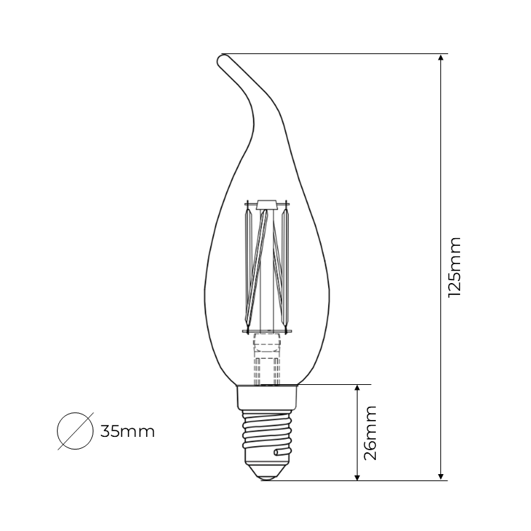 C35 Flame Tip Candle Clear Vintage Warm Decorative LED Filament Bulb 4W 2200K E14