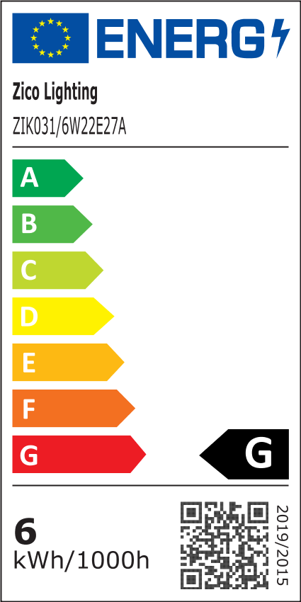 GLS A60 Amber 6W 2000K Light Bulb EU label batch after 0822