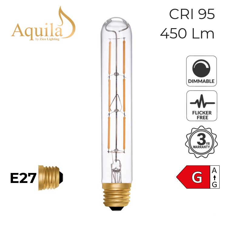 Tube T30 185mm Clear 6W 2200K E27 Light Bulb