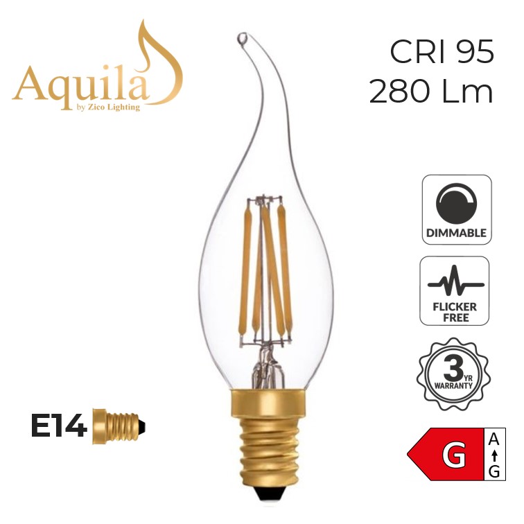 Flame Tip Candle C35 Clear 4W 2200K E14 Light Bulb