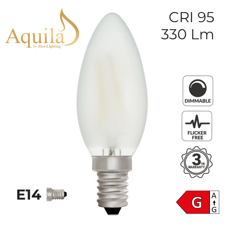 C35 Candle Frosted Warm White Decorative LED Filament Bulb 4W 2700K E14