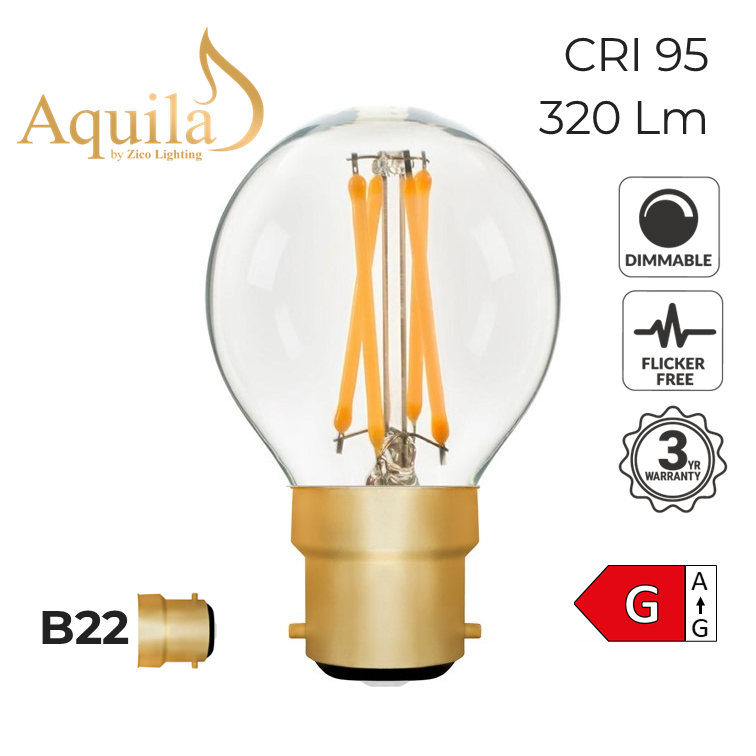 G45 Golfball Clear Vintage Warm Decorative LED Filament Bulb 4W 2200K B22