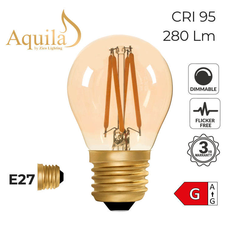 G45 Golfball Amber Ultra Warm Decorative LED Filament Bulb 4W 2000K E27