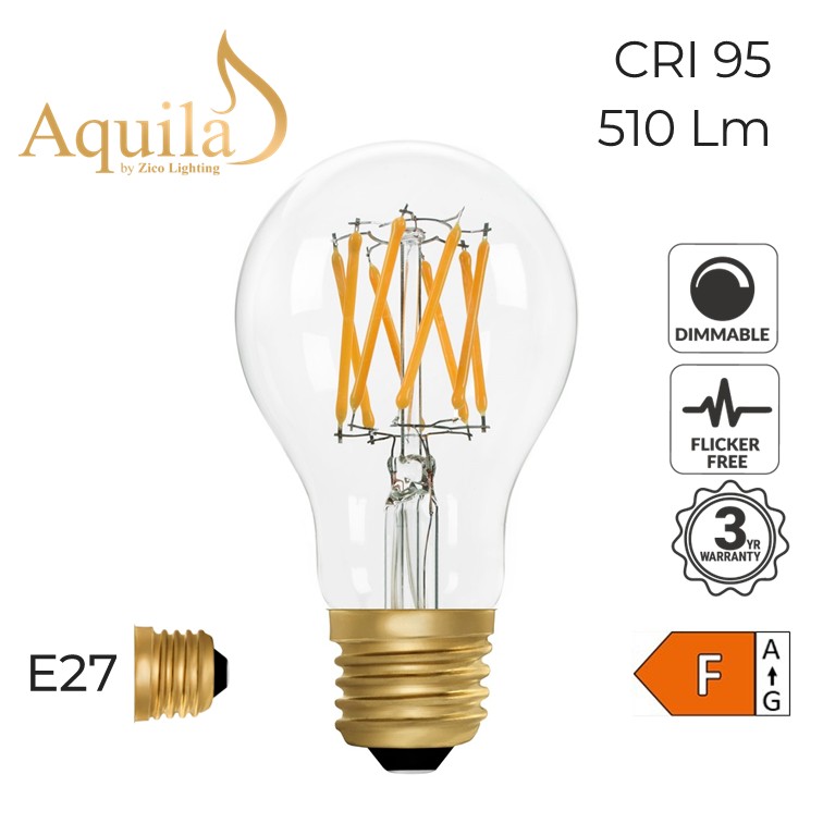A60 GLS Clear Vintage Warm Decorative LED Filament Bulb 6W 2200K E27