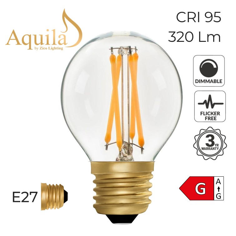 G45 Golfball Clear Vintage Warm Decorative LED Filament Bulb 4W 2200K E27