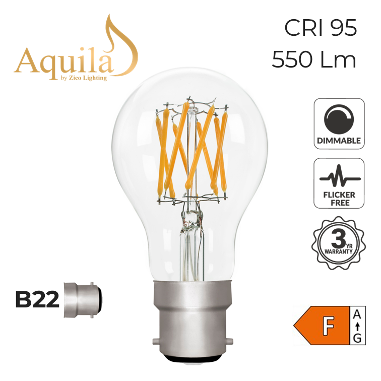 A60 GLS Clear Warm White Decorative LED Filament Bulb 6W 2700K B22