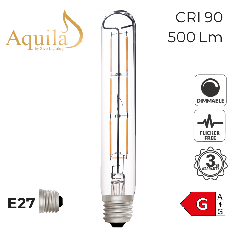 Tube T30 185mm Clear 6W 2700K E27 Light Bulb