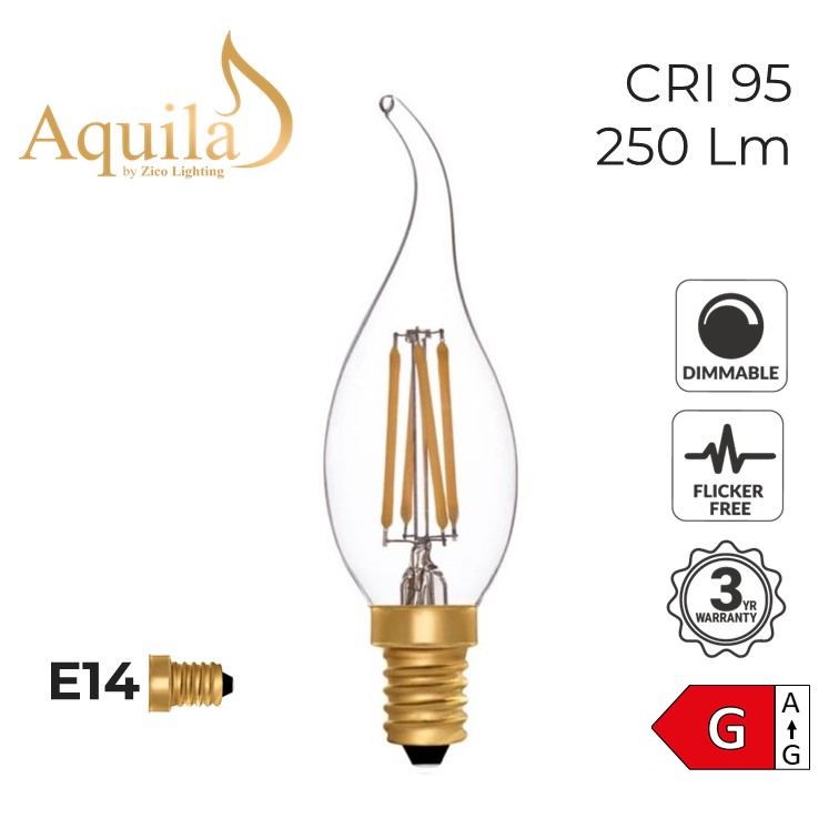 Flame Tip Candle C35 Clear 4W 2200K E14 Light Bulb