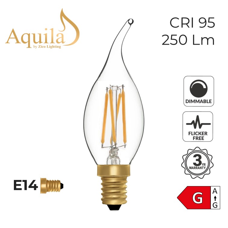 Flame Tip Candle C35 Clear 4W 2200K E14 Light Bulb