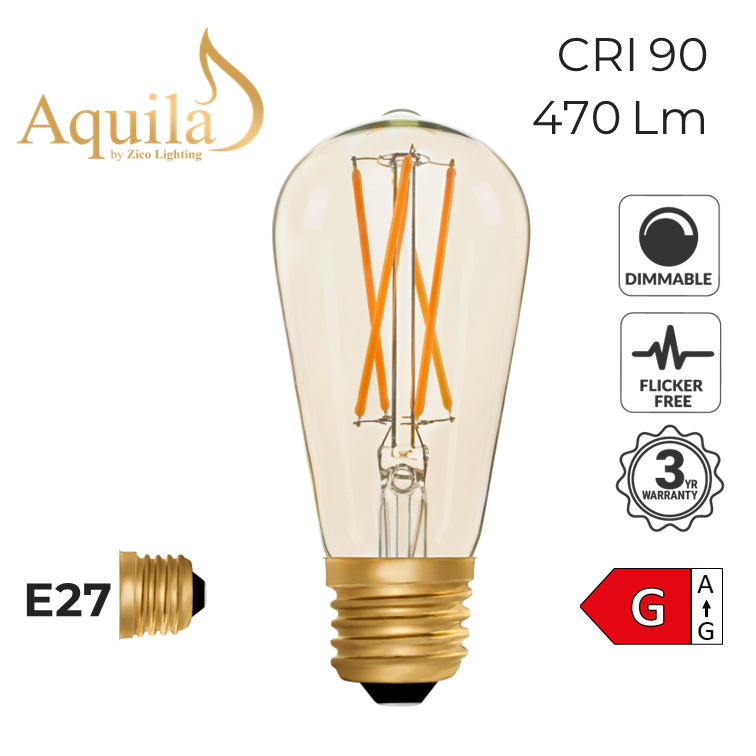 Squirrel Cage ST64 Amber 6W 2200K E27 Light Bulb