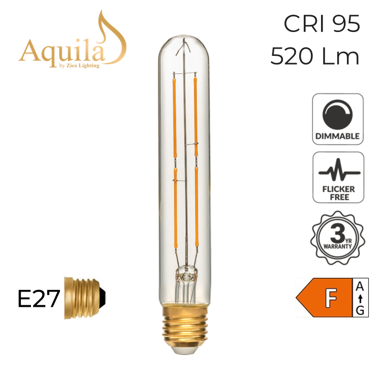 T30 Tube 185mm Clear Vintage Warm Decorative LED Filament Bulb 6W 2200K E27