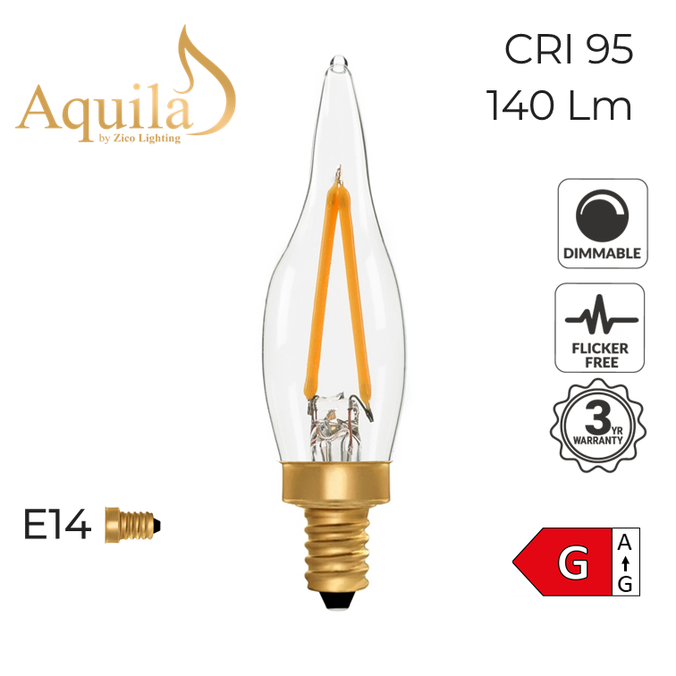 C22 ​French Candle Clear Vintage Warm Decorative LED Filament Bulb 2W 2200K E14