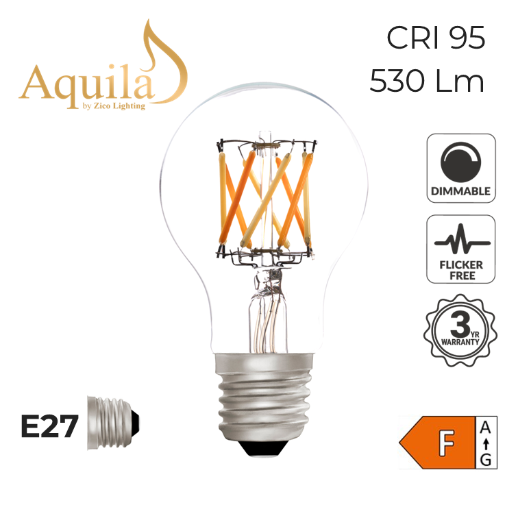 A60 GLS Clear Dim-to-Warm Decorative LED Filament Bulb 6W 2000K-2800K E27