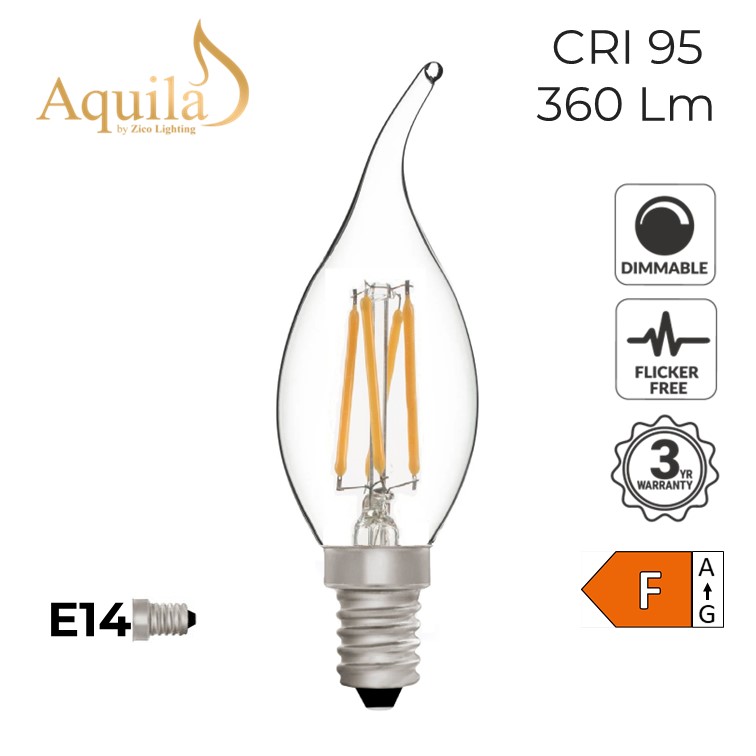 Flame Tip Candle C35 Clear 4W 2700K E14 Light Bulb