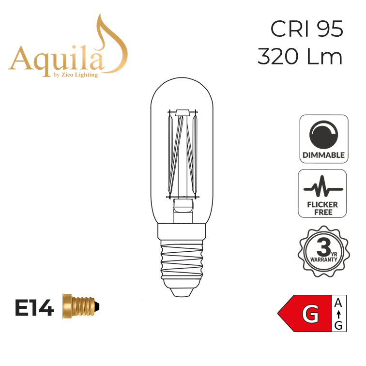 Tube T25 Clear 4W 2700K E14 Light Bulb