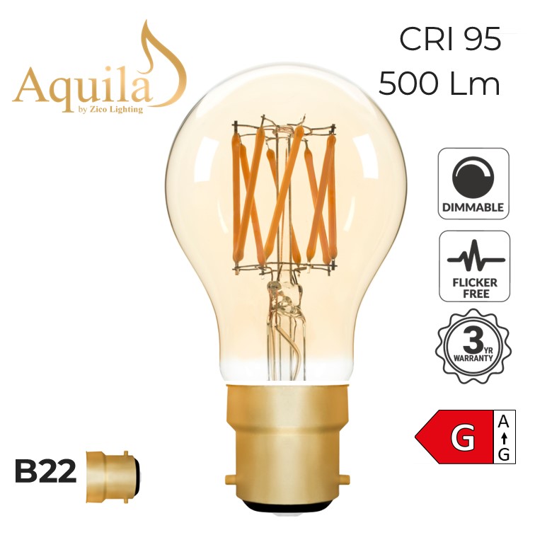 A60 GLS Amber Ultra Warm Decorative LED Filament Bulb 6W 2000K B22