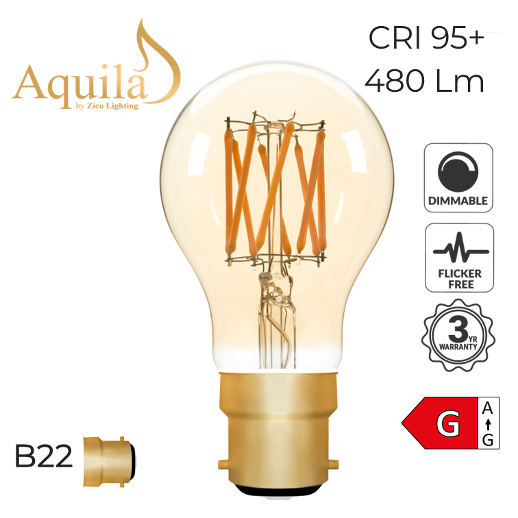 A60 GLS Amber Ultra Warm Decorative LED Filament Bulb 6W 2000K B22