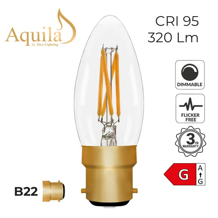 Candle C35 Clear 4W 2200K B22 Light Bulb