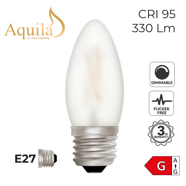 C35 Candle Frosted Warm White Decorative LED Filament Bulb 4W 2700K E27