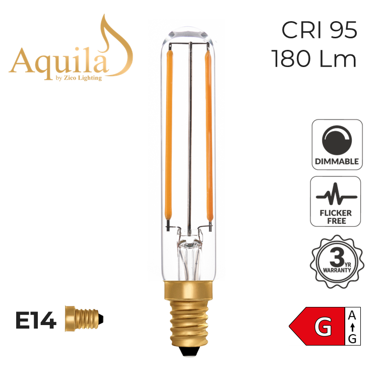 T20 Tube 115mm Clear Vintage Warm Decorative LED Filament Bulb 2.5W 2200K E14