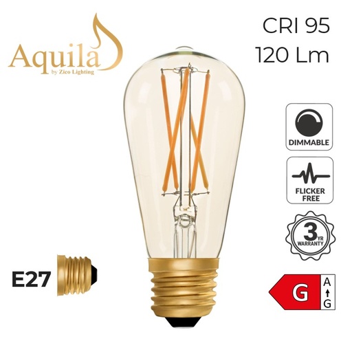 [ZIKD044/2W22E27A] ST64 Squirrel Cage Amber Ultra Warm Decorative LED Filament Bulb 2W 2000K E27