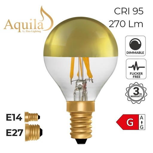 Golfball G45 Gold Mirrored 4W 2200K Light Bulb