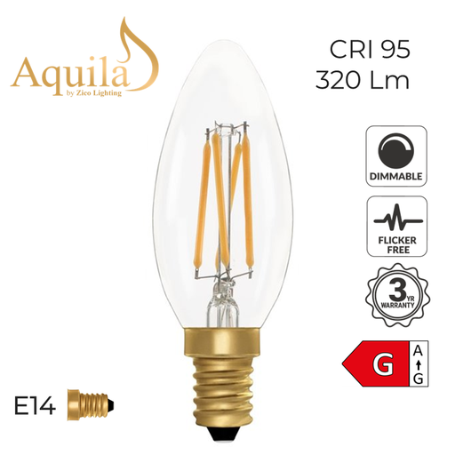 [ZL-C35/4W22E14C] C35 Candle Clear Vintage Warm Decorative LED Filament Bulb 4W 2200K E14