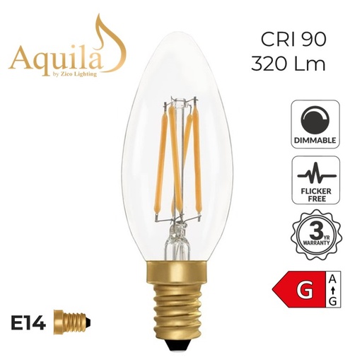 [ZL-C35/4W22E14C] Candle C35 Clear 4W 2200K E14 Light Bulb