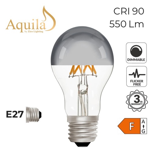 [ZL-A60/6W27E27S] A60 GLS Silver Mirrored Decorative LED Filament Bulb 6W 2700K E27