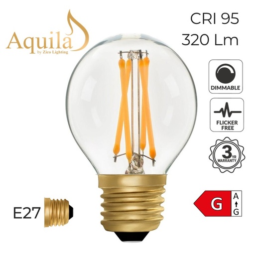 [ZL-G45/4W22E27C] Golfball G45 Clear 4W 2200K E27 Light Bulb
