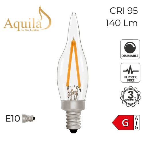 [ZL-C22/2W27E10C] C22 French Candle Clear Warm White Decorative LED Filament Bulb 2W 2700K E10