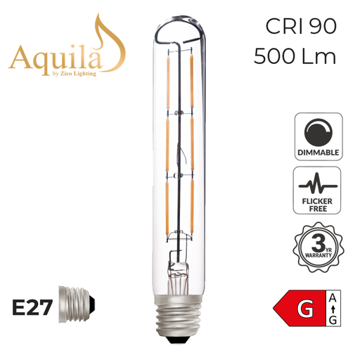 [ZL-T30S/6W27E27C] Tube T30 185mm Clear 6W 2700K E27 Light Bulb