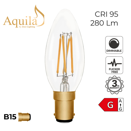 [ZL-C35/4W22B15C] Candle C35 Clear 4W 2200K B15 Light Bulb