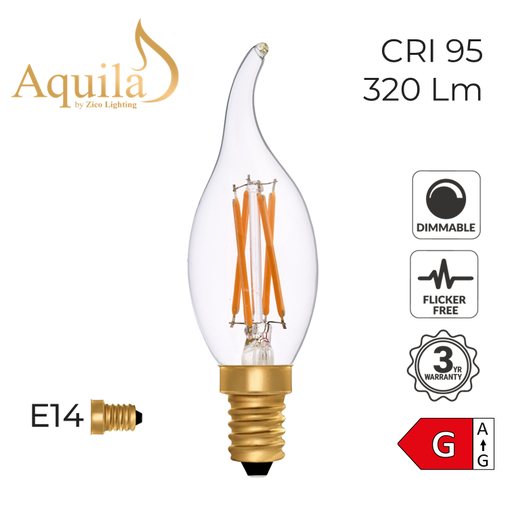 [ZL-C35FT/4W22E14C] C35 Flame Tip Candle Clear Vintage Warm Decorative LED Filament Bulb 4W 2200K E14