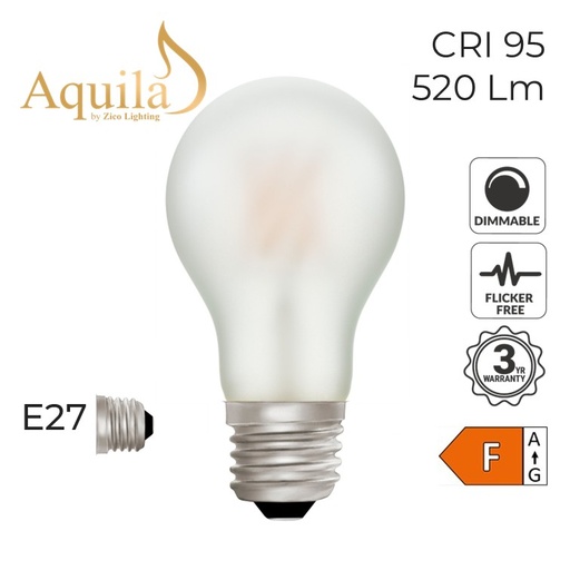 [ZL-A60/6W27E27F] A60 GLS Frosted Warm White Decorative LED Filament Bulb 6W 2700K E27