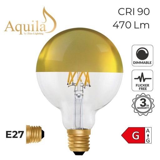 [ZL-G95/6W22E27G] Globe G95 Gold Mirrored 6W 2200K E27 Light Bulb