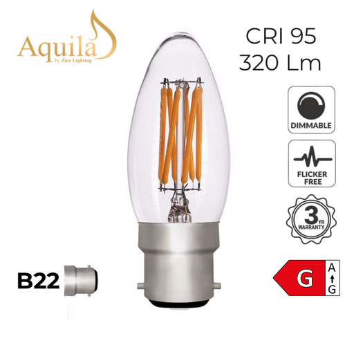 [ZL-C35/4W27B22C] Candle C35 Clear 4W 2700K B22 Light Bulb