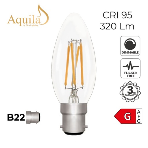 [ZL-C35/4W27B22C] Candle C35 Clear 4W 2700K B22 Light Bulb