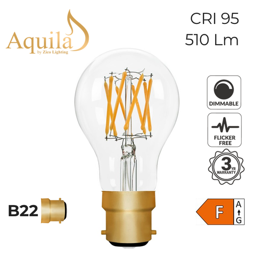 [ZL-A60/6W22B22C] A60 GLS Clear Vintage Warm Decorative LED Filament Bulb 6W 2200K B22