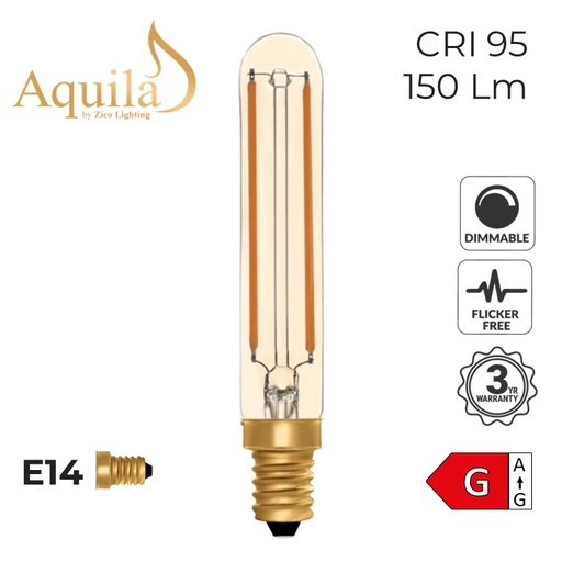 [ZL-T20/2.5W22E14A] T20 Tube 115mm Amber Vintage Warm Decorative LED Filament Bulb 2.5W 2200K E14