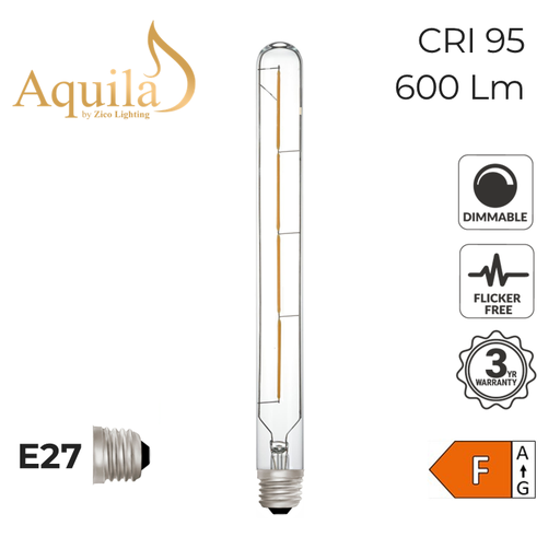 [ZL-T30L/6W27E27C] T30 Tube 300mm Clear Warm White Decorative LED Filament Bulb 6W 2700K E27