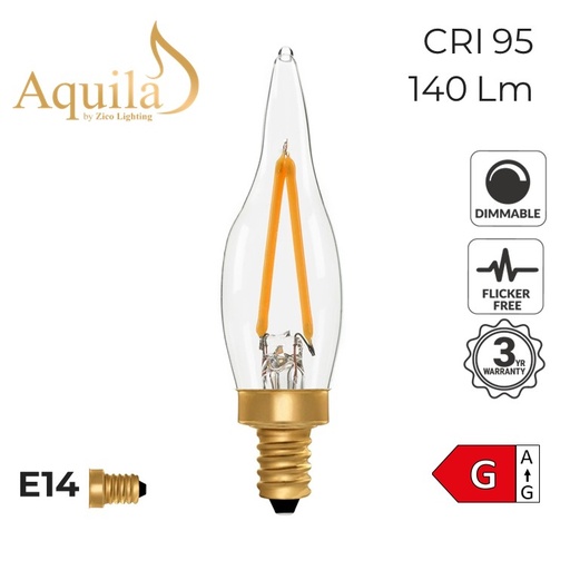 [ZL-C22/2W22E14C] ​French Candle C22 Clear 2W 2200K E14 Light Bulb