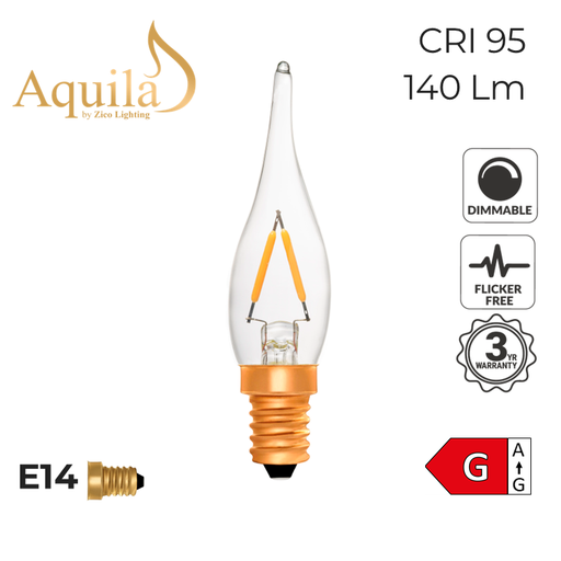 [ZL-C22/2W22E14C] ​French Candle C22 Clear 2W 2200K E14 Light Bulb