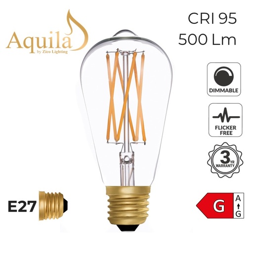 [ZL-ST64/6W22E27C] ST64 Squirrel Cage Clear Vintage Warm Decorative LED Filament Bulb 6W 2200K E27