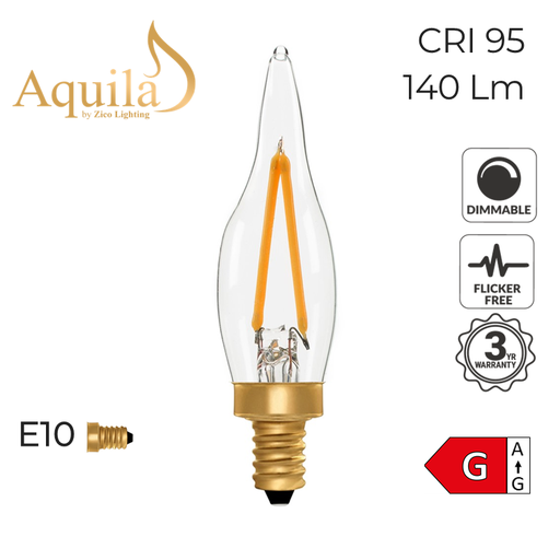 [ZL-C22/2W22E10C] C22 French Candle Clear Vintage Warm Decorative LED Filament Bulb 2W 2200K E10