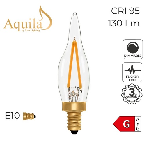 [ZL-C22/2W22E10C] French Candle C22 Clear 2W 2200K E10 Light Bulb