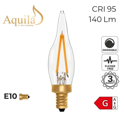 [ZL-C22/2W22E10C] French Candle C22 Clear 2W 2200K E10 Light Bulb